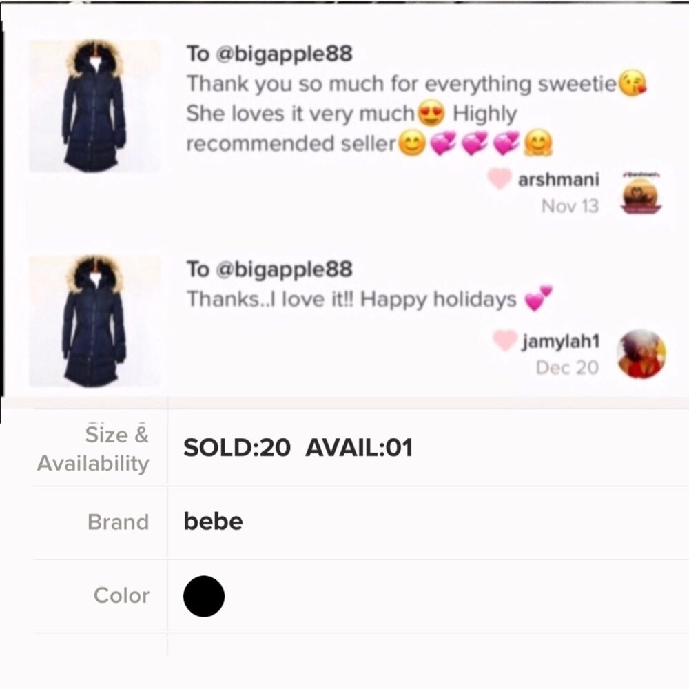 Last One Sz M 🌹Bebe hooded long puffer jacket - Picture 8 of 8